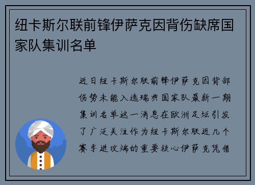 纽卡斯尔联前锋伊萨克因背伤缺席国家队集训名单 纽卡斯尔联前锋伊萨克因背伤缺席国家队集训名单